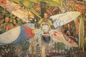 Mural dla Rockefeller Center w Nowym Jorku, zniszczony z powodu umieszczenia na nim Lenina (widoczny z prawej strony), obecnie w Palacio del Belles Artes